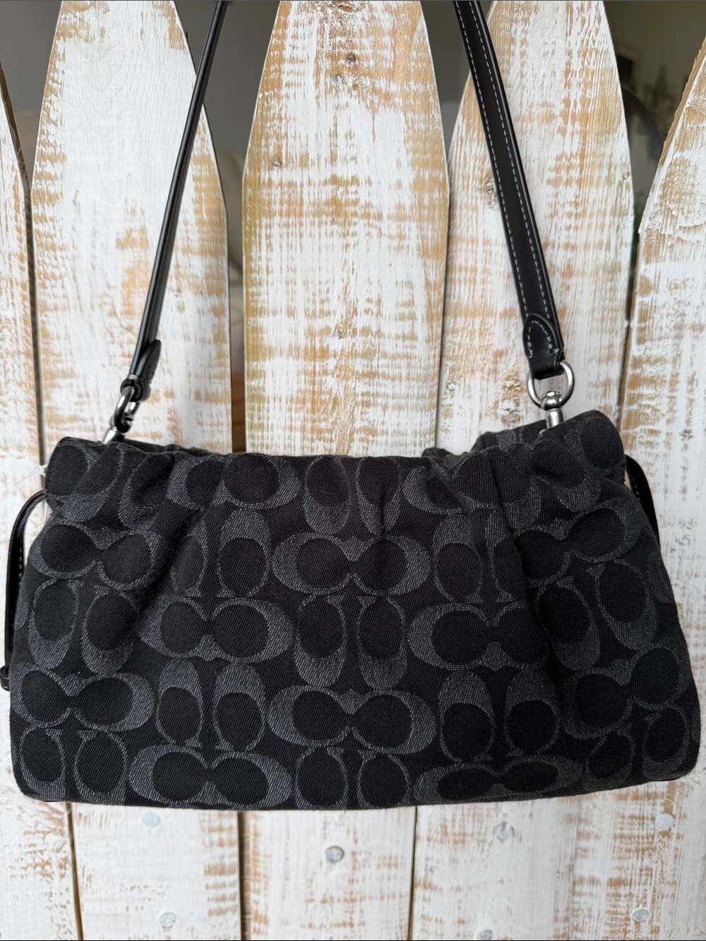 Coach Faye shoulder bag   in black signature denim NWT - Picture 4 of 7